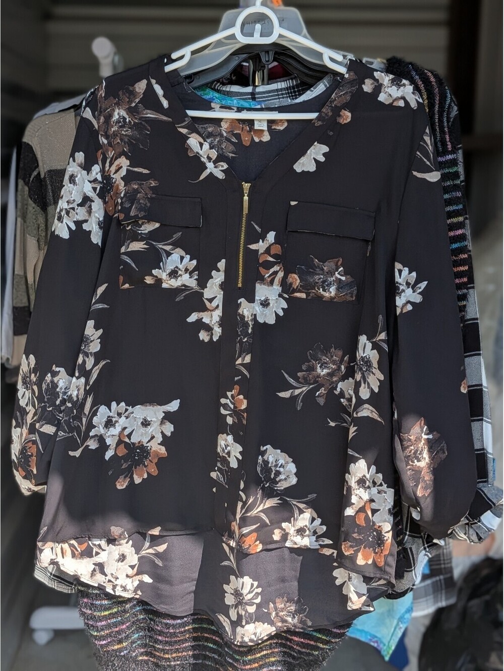 Black floral blouse